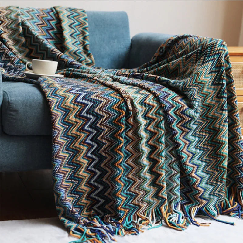 Bohemian Knit Blanket – Cashmere-Feel Throw for Sofa, Bed & Travel