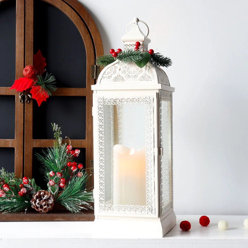 White Metal Hanging Candle Lantern