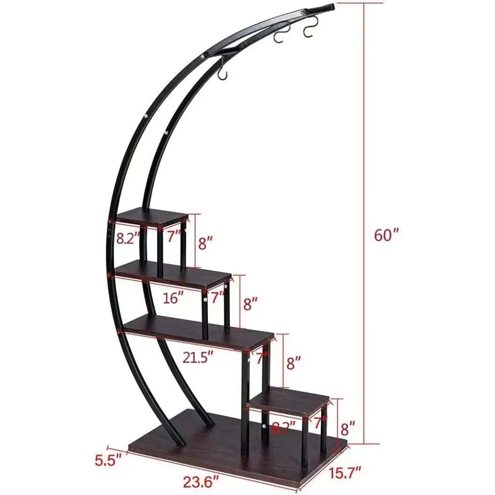 5-Tier Metal Half-Moon Plant Stand