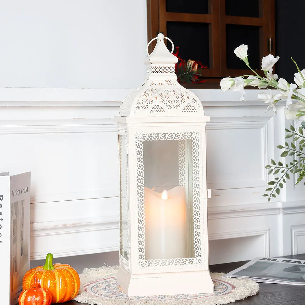 White Metal Hanging Candle Lantern