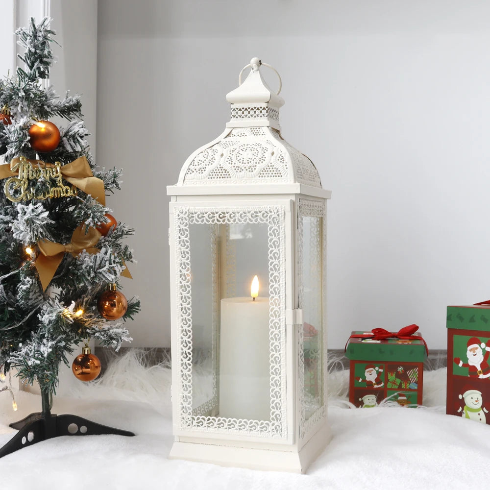 White Metal Hanging Candle Lantern