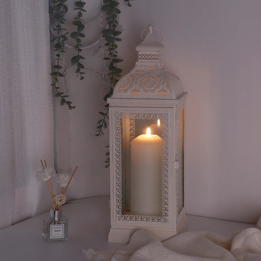 White Metal Hanging Candle Lantern
