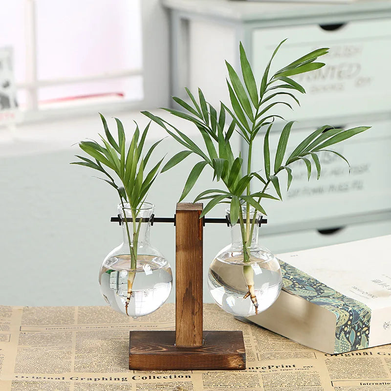 Glass Terrarium Vase with Wooden Frame