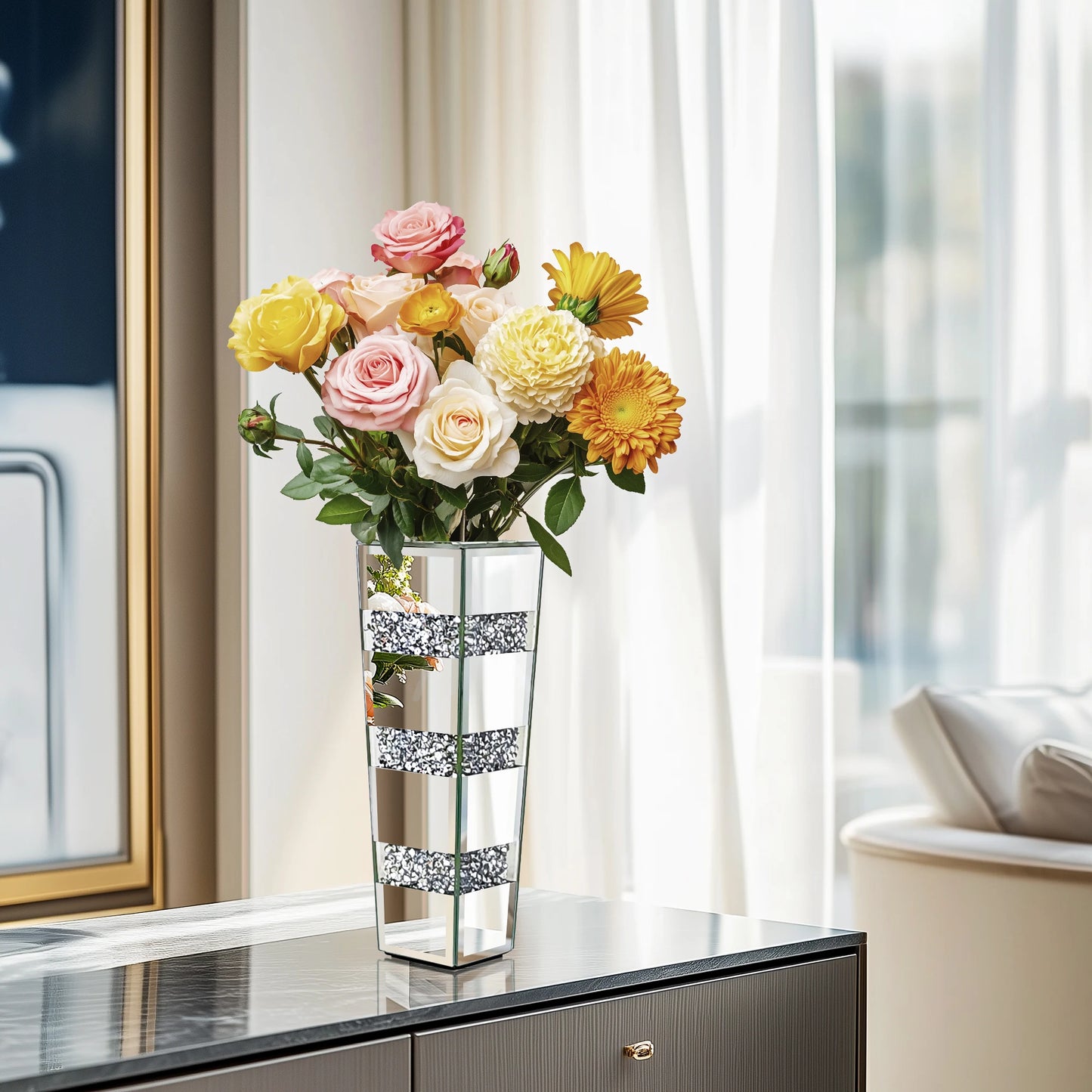 Crushed Diamond Mirror Floor Vase