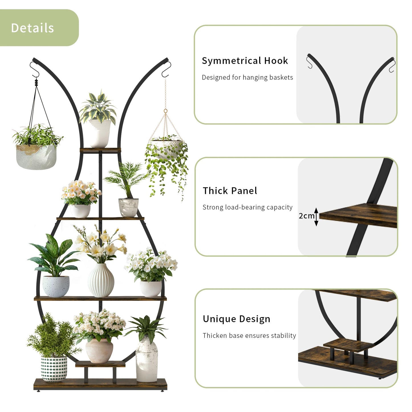 Vase-Shaped 5-Tier Metal Plant Stand