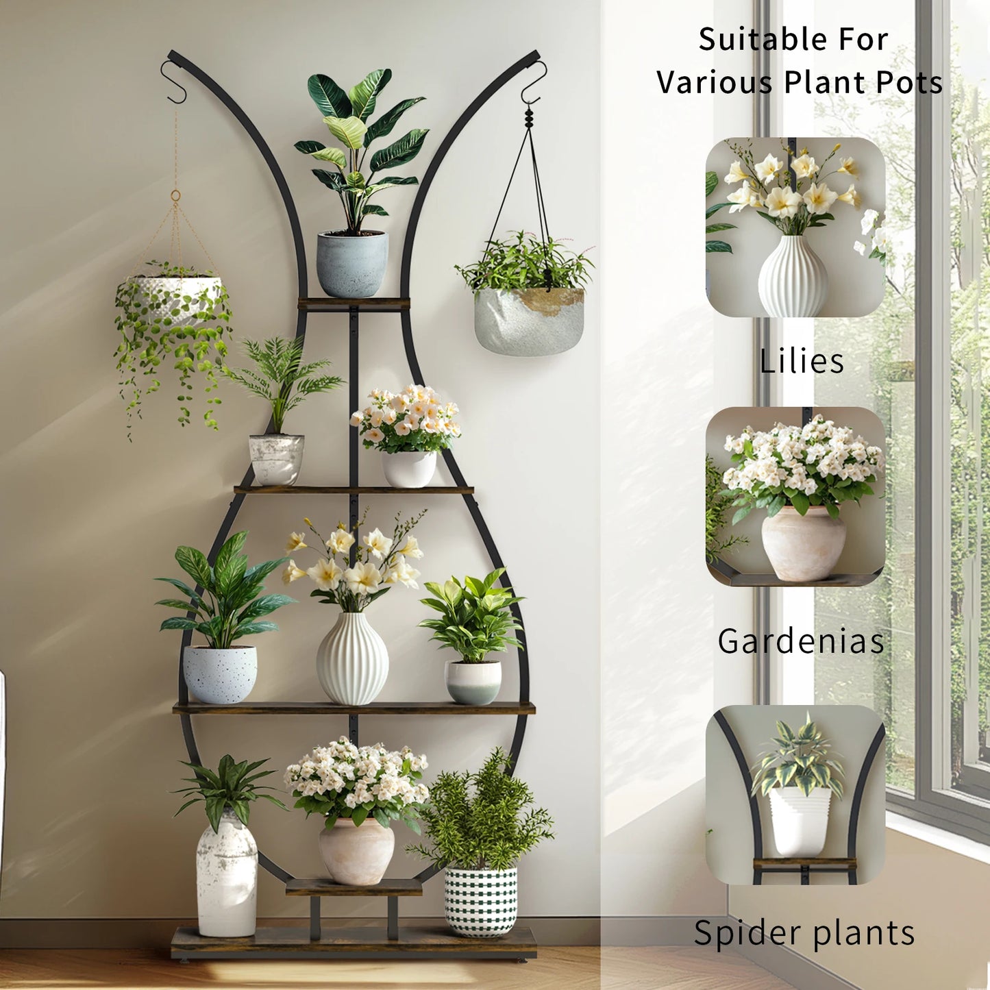 Vase-Shaped 5-Tier Metal Plant Stand