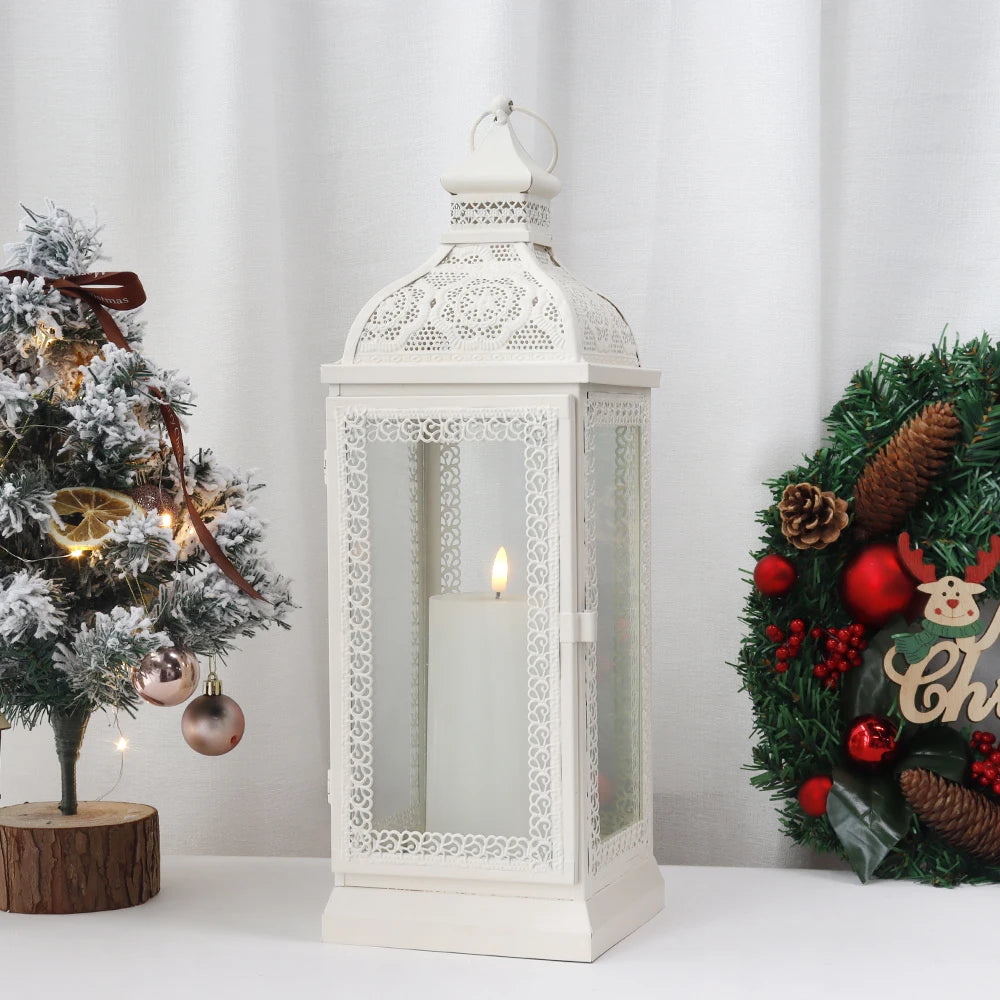 White Metal Hanging Candle Lantern