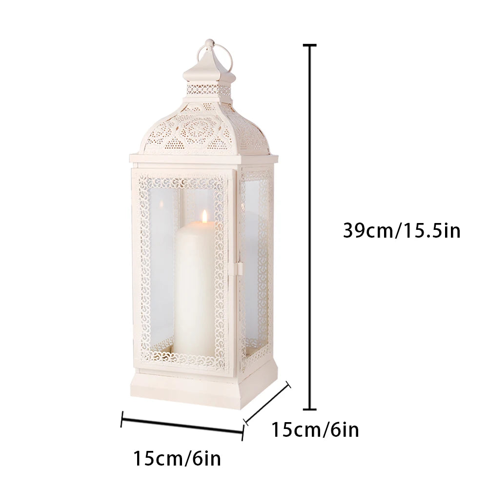 White Metal Hanging Candle Lantern