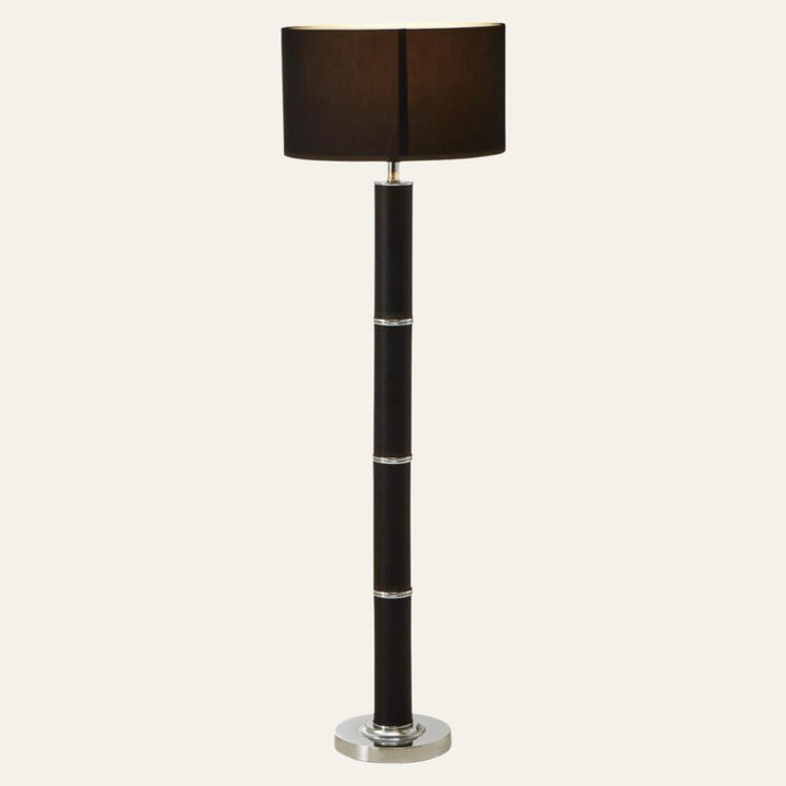 Hanah Black Snake Leather Effect Floor Lamp with Chrome Base and Black Shade