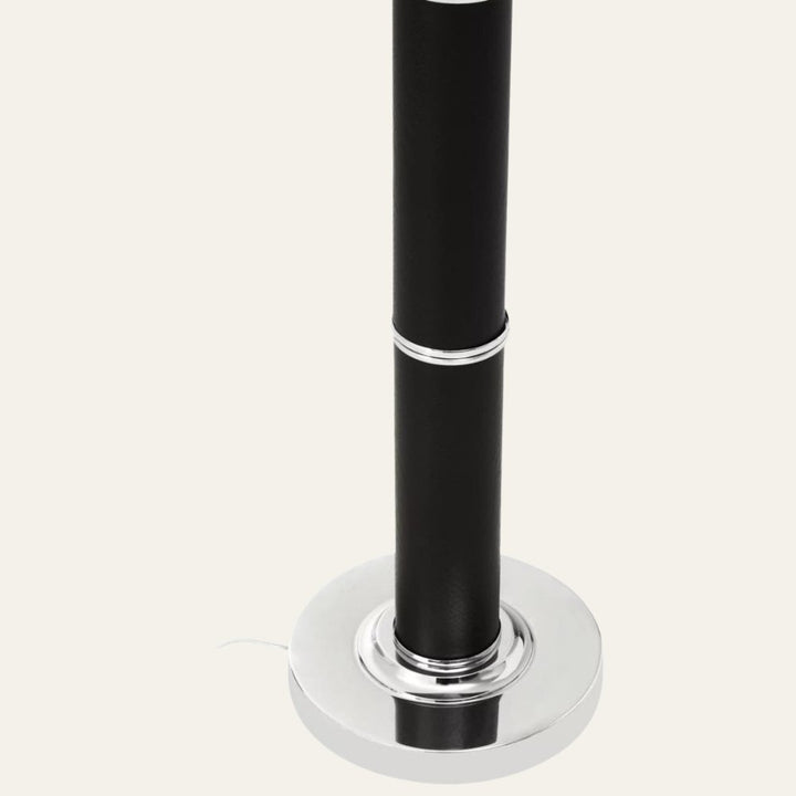 Hanah Black Snake Leather Effect Floor Lamp with Chrome Base and Black Shade