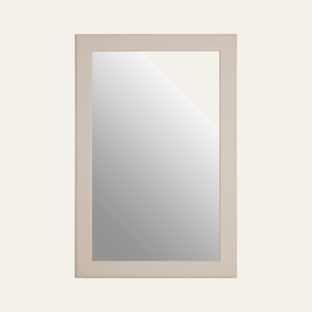 Arlen Mirror — rectangular wall mirror with wide light beige wood frame and flat, simple profile