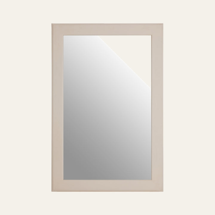 Arlen Mirror — rectangular wall mirror with wide light beige wood frame and flat, simple profile