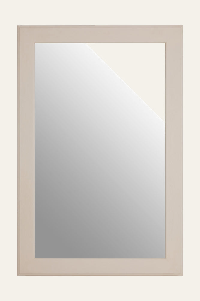 Arlen Mirror with wide pale beige painted wood frame and flat rectangular reflective glass