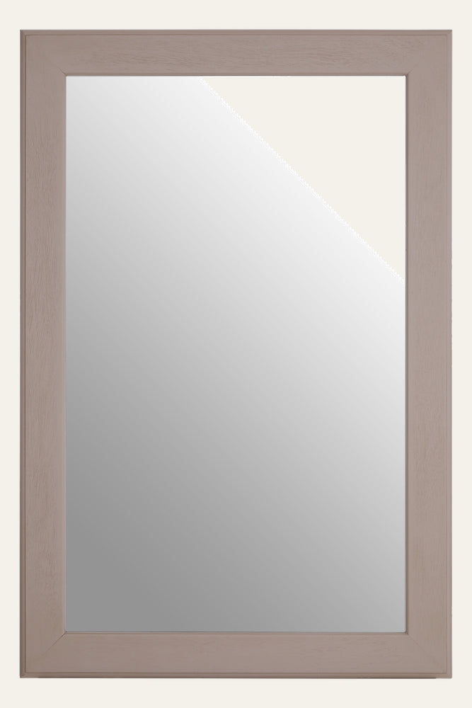 Arlen Open Mirror — rectangular wall mirror with wide flat light-taupe wood frame and clear glass