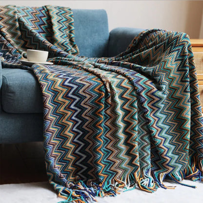 Bohemian Knit Blanket – Cashmere-Feel Throw for Sofa, Bed & Travel