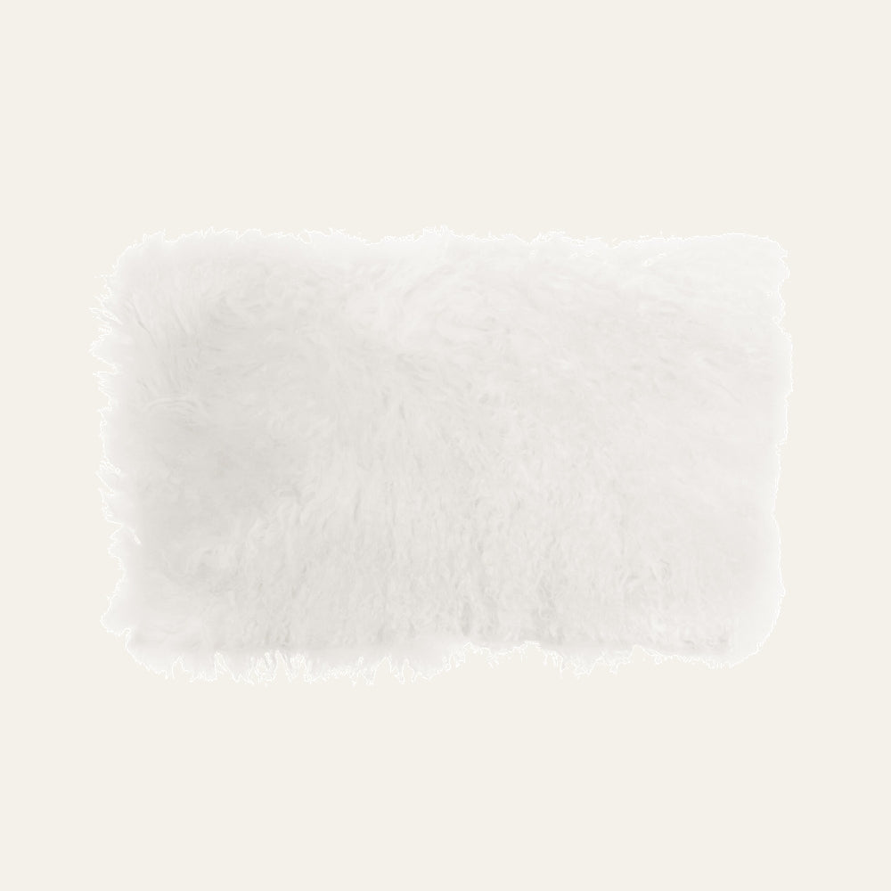 Ezelle Cushion — rectangular white long-pile fluffy cushion with shaggy, plush texture