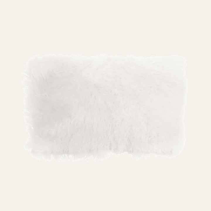 Ezelle Cushion — rectangular white long-pile fluffy cushion with shaggy, plush texture