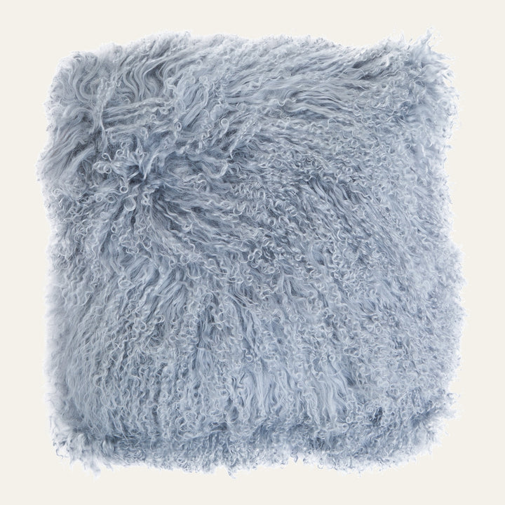 Ezelle Cushion — square pale blue cushion with long curly faux-fur pile