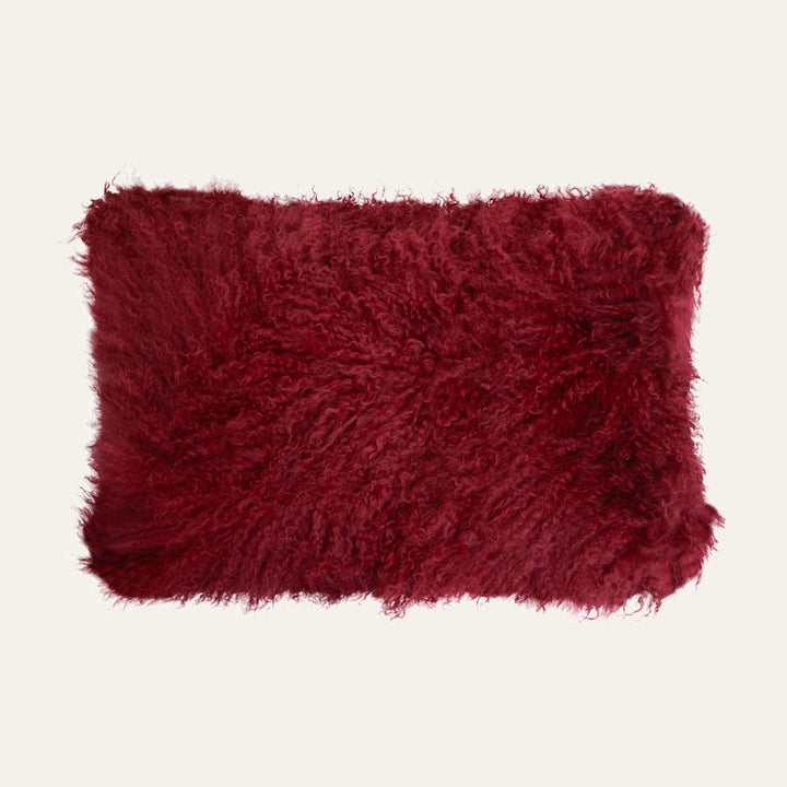 Ezelle Cushion — rectangular deep burgundy plush shaggy curl-textured fur cushion