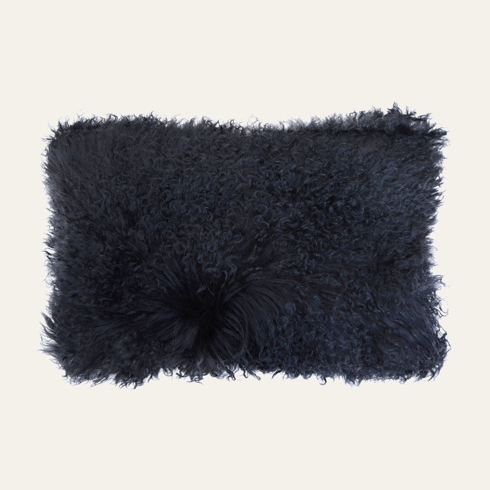 Ezelle Cushion — rectangular deep navy shaggy curly long-pile fur cushion