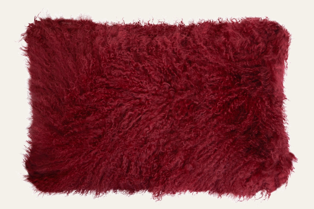 Ezelle Cushion — rectangular deep burgundy shaggy long-curly pile plush cushion
