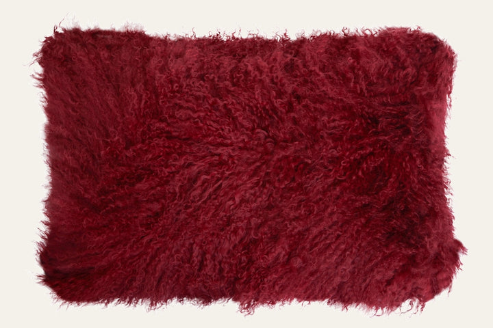 Ezelle Cushion — rectangular deep burgundy shaggy long-curly pile plush cushion
