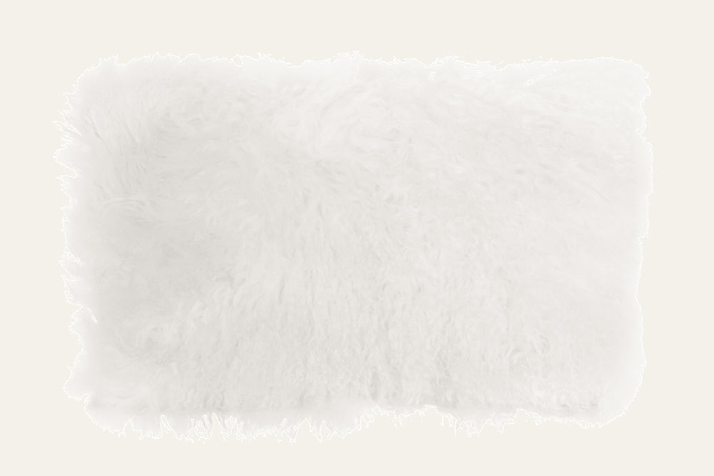 Ezelle Cushion, rectangular white long-pile fluffy cushion with shaggy fur texture