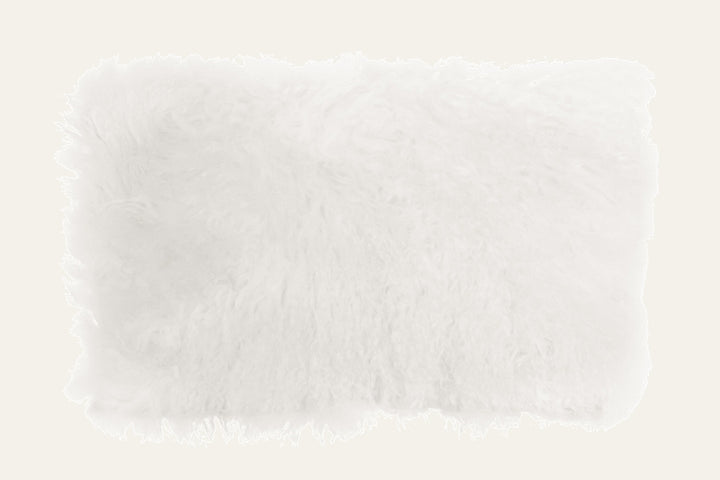 Ezelle Cushion, rectangular white long-pile fluffy cushion with shaggy fur texture