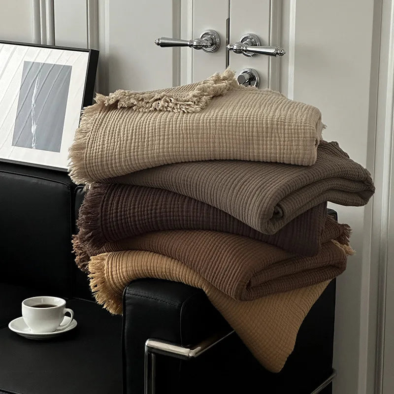 Fringed Cotton Gauze Blanket