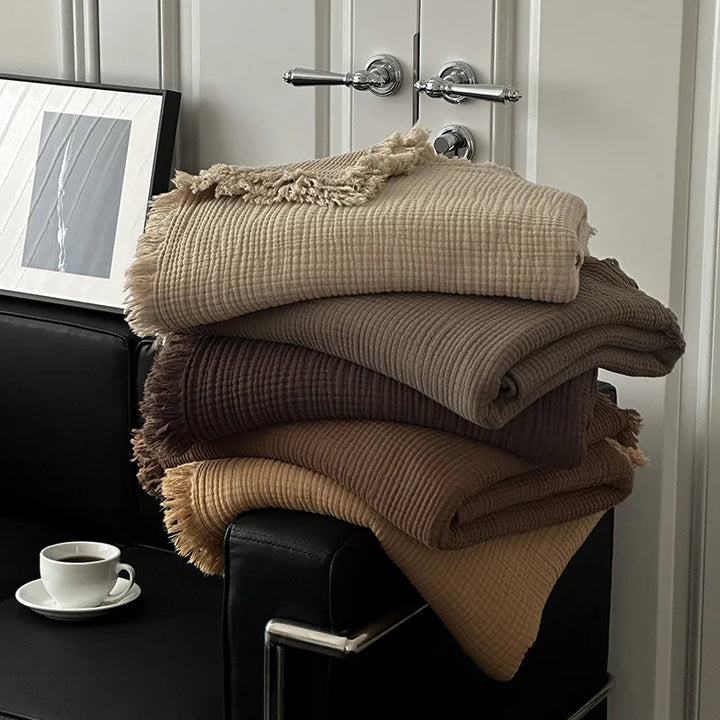 Fringed Cotton Gauze Blanket