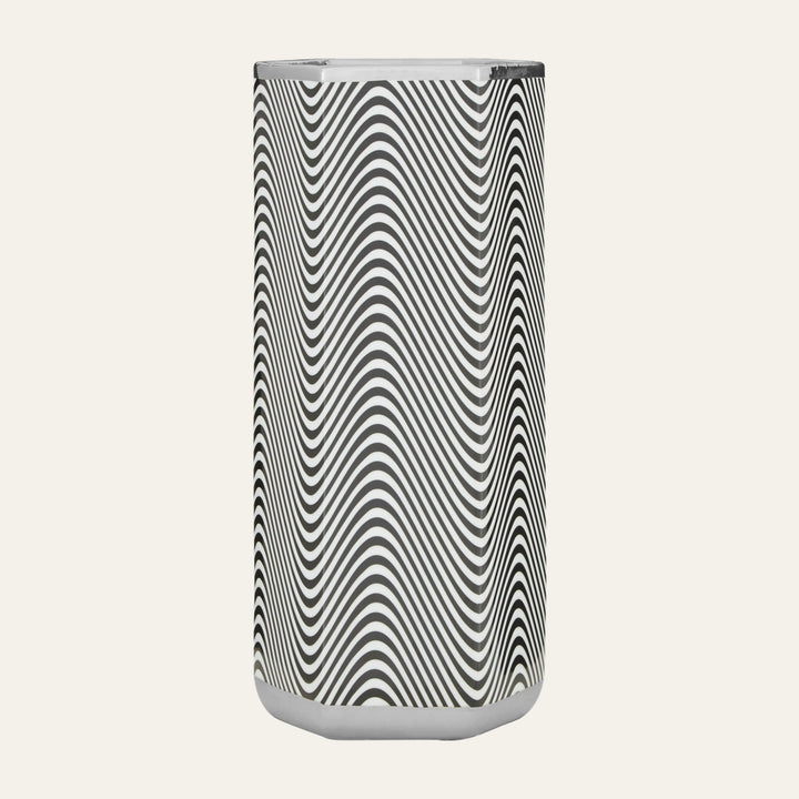 Lorena Ceramic Coat & Umbrella Stand, tall cylindrical white ceramic stand with black wavy optical stripe pattern and glossy finish