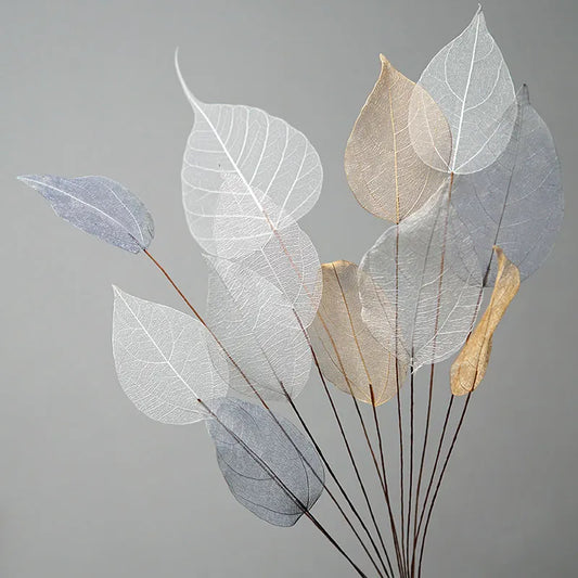 Decorative arrangement of leaf-like branches on a gray background