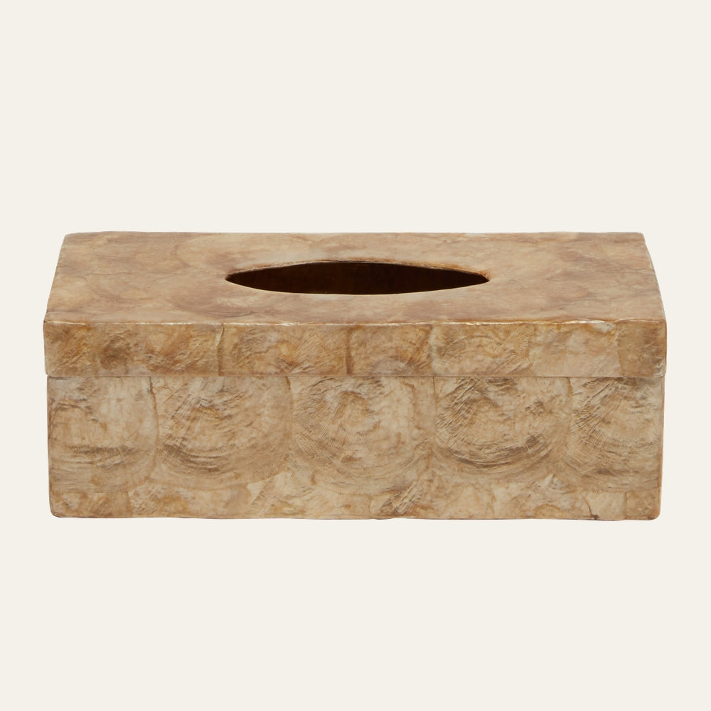 Mirelle Box rectangular beige tissue box cover with oval top opening and swirled textured surface