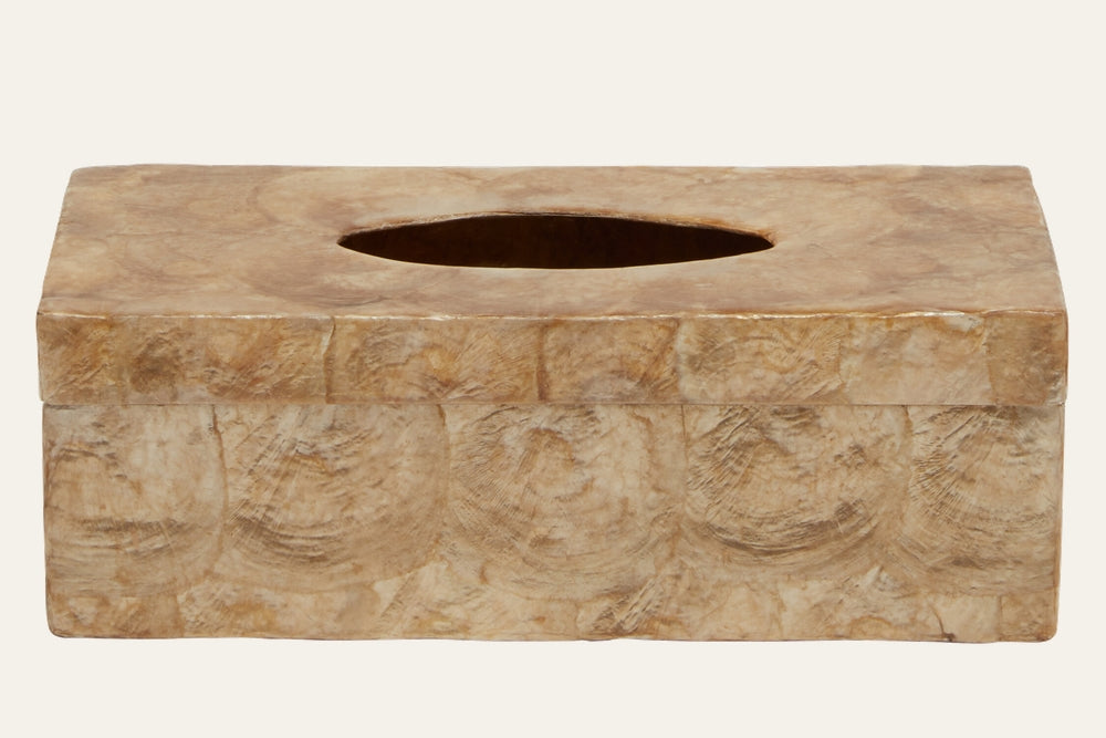 Mirelle Box — rectangular beige decorative box with an oval top opening and swirled textured, slightly glossy surface