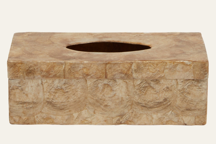 Mirelle Box — rectangular beige decorative box with an oval top opening and swirled textured, slightly glossy surface