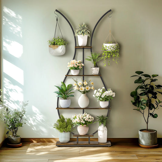 Vase-Shaped 5-Tier Metal Plant Stand
