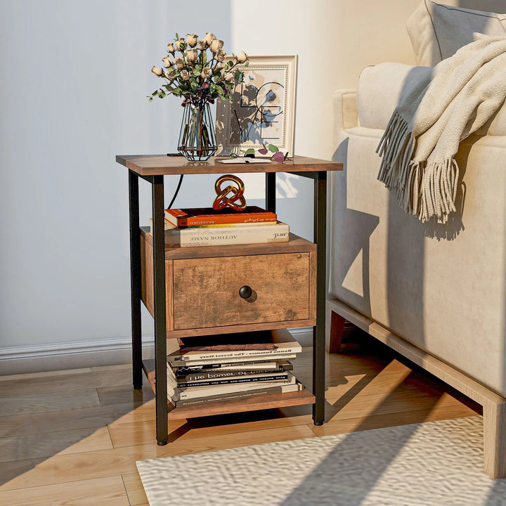3-Tier Nightstand with Charging Station