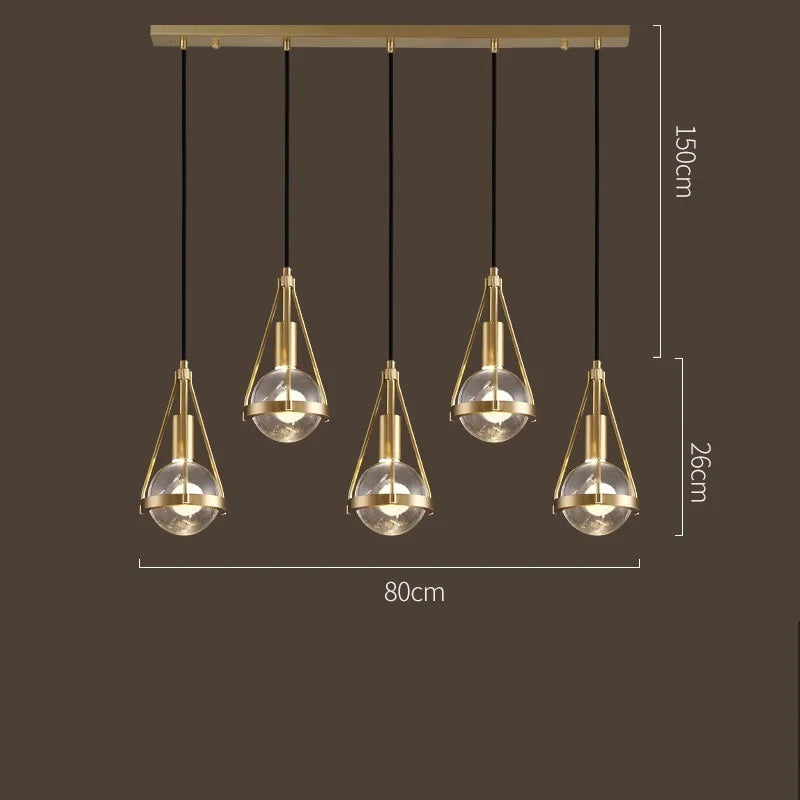 Nordic Copper Crystal Ball Pendant Light