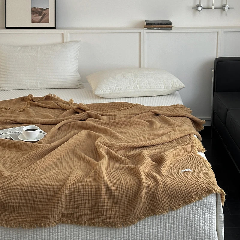 Fringed Cotton Gauze Blanket