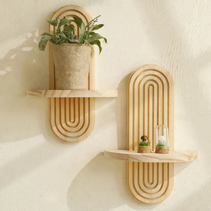 Boho Oval Wooden Wall Shelf