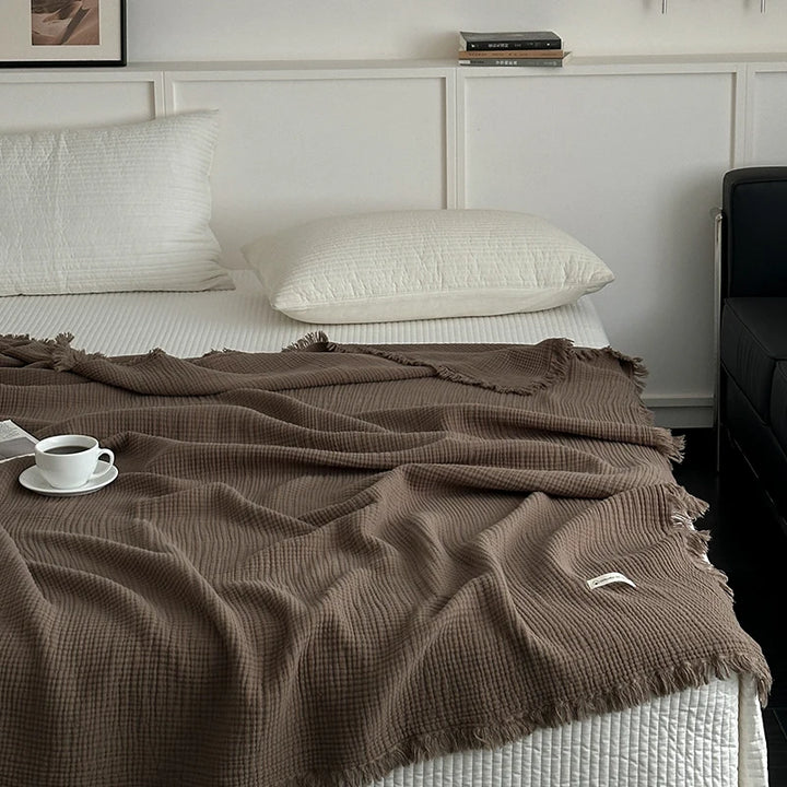 Fringed Cotton Gauze Blanket