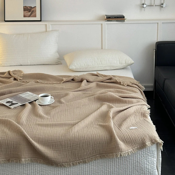 Fringed Cotton Gauze Blanket