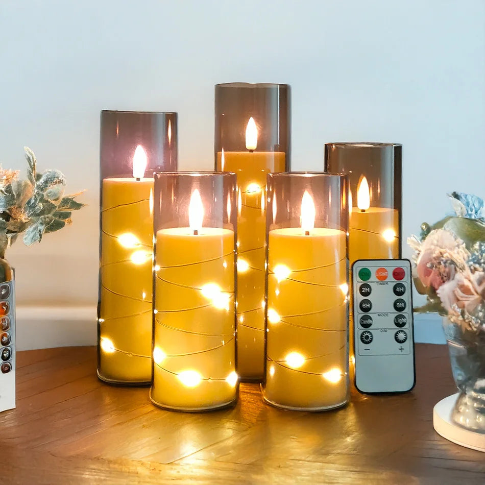 5 Flameless LED Pillar Candles with Remote