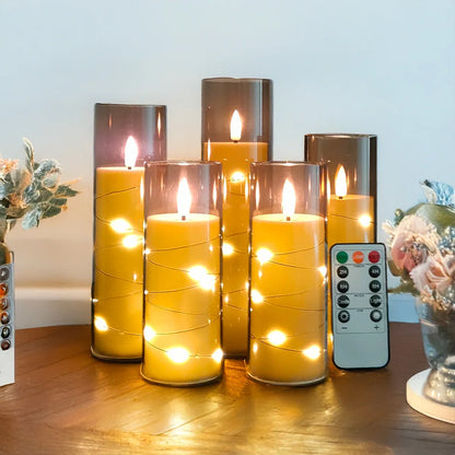 5 Flameless LED Pillar Candles with Remote