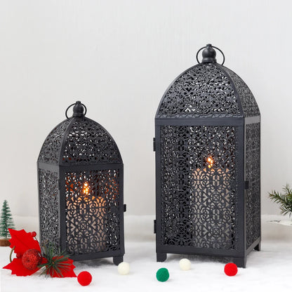 2 Black Metal Hanging Candle Lanterns