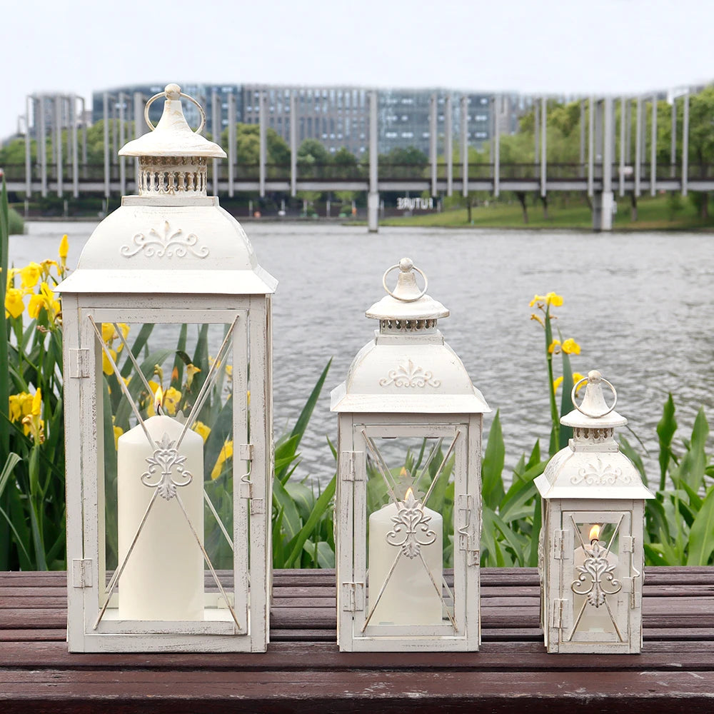 White Stainless Steel Candle Lanterns