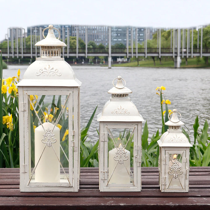 White Stainless Steel Candle Lanterns