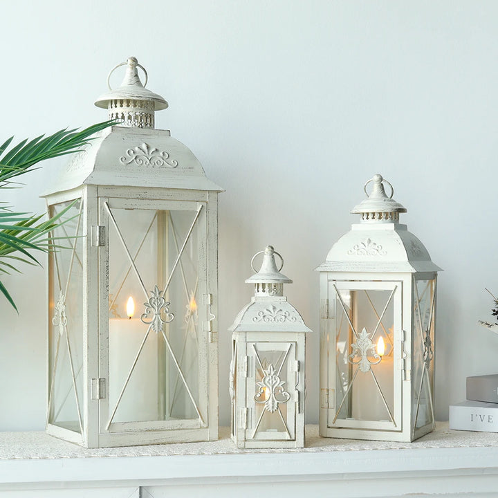 White Stainless Steel Candle Lanterns
