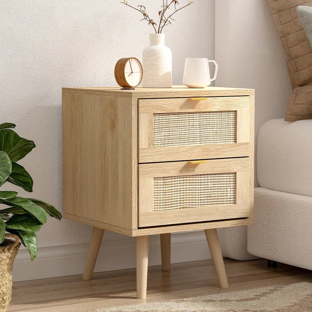 Wood & Rattan Side Cabinets