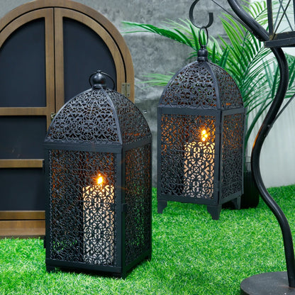 2 Black Metal Hanging Candle Lanterns